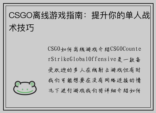 CSGO离线游戏指南：提升你的单人战术技巧